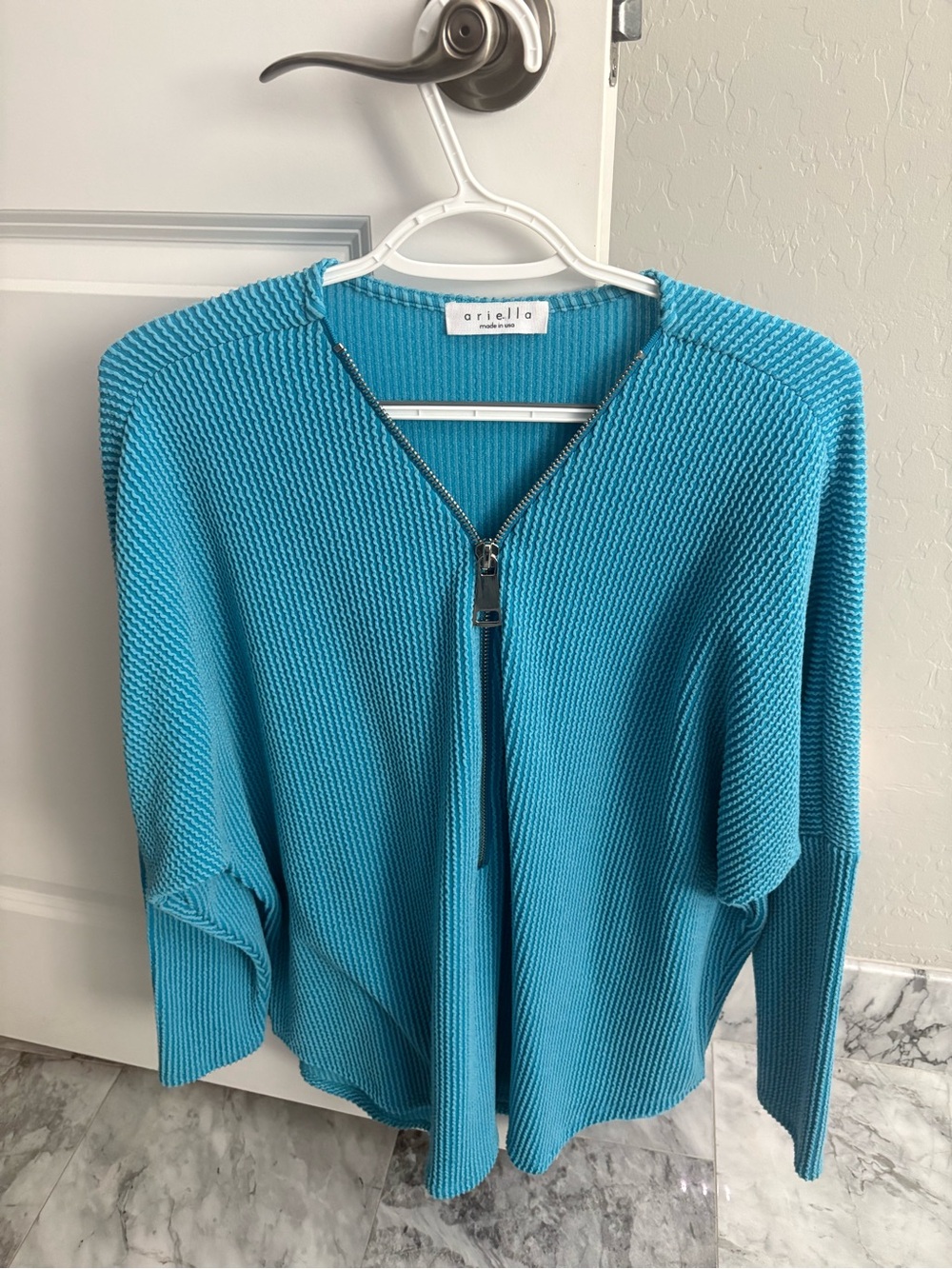 Ariella Zip-Front Textured Knit Cardigan - Teal